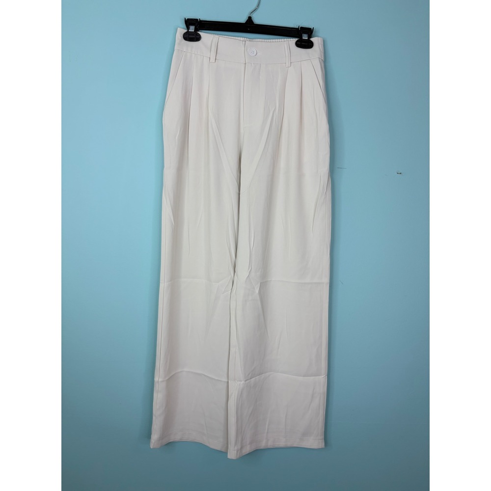 Noahella Wide Leg Pleated Trousers Cream High Waist Pants Small Classic Office